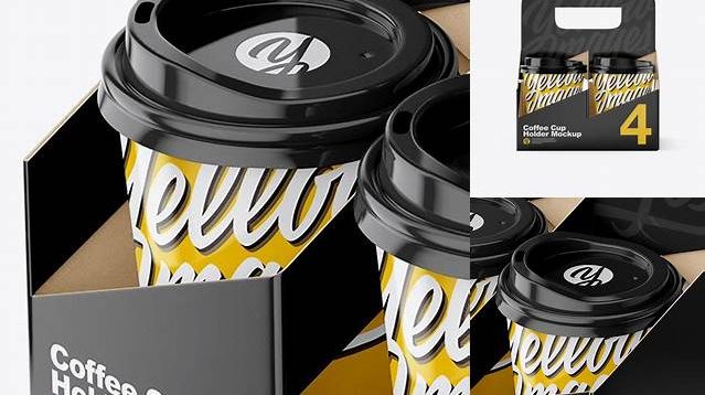 4470+ Glossy Coffee Cup Holder with Glossy Cups PSD Mockup Front View Fully Customizable Mockup PSD Free