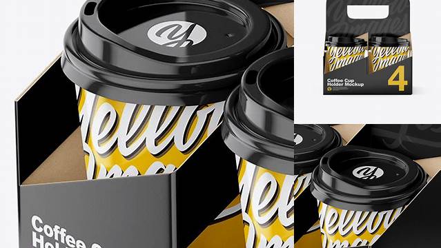 4470+ Glossy Coffee Cup Holder with Glossy Cups PSD Mockup Front View Fully Customizable Mockup PSD Free