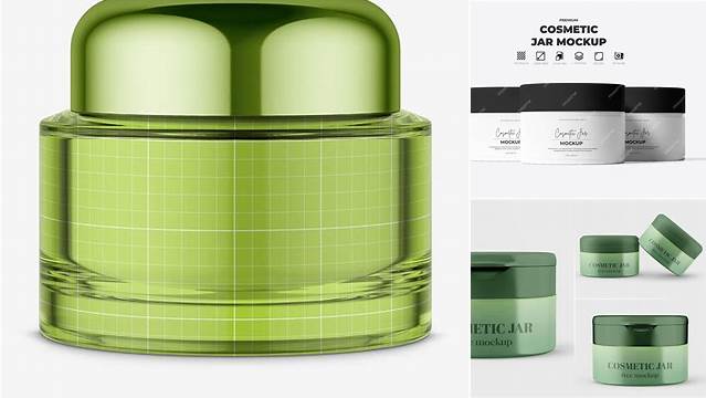 4470+ Metallic Square Cosmetic Jar PSD Mockup Front View Versatile and Elegant PSD File