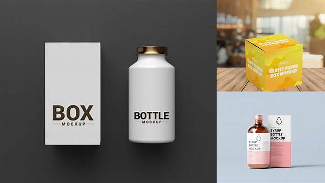 448+ Glossy Box with Bottle PSD Mockup Half Side View Free PSD for Creatives