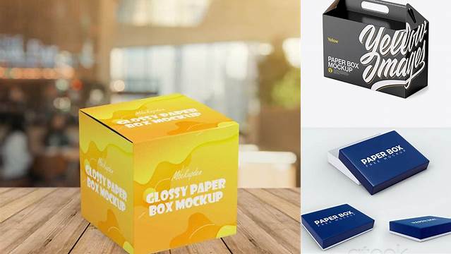 4483+ Glossy Paper Box PSD Mockup Half Side View Modern Free PSD Template