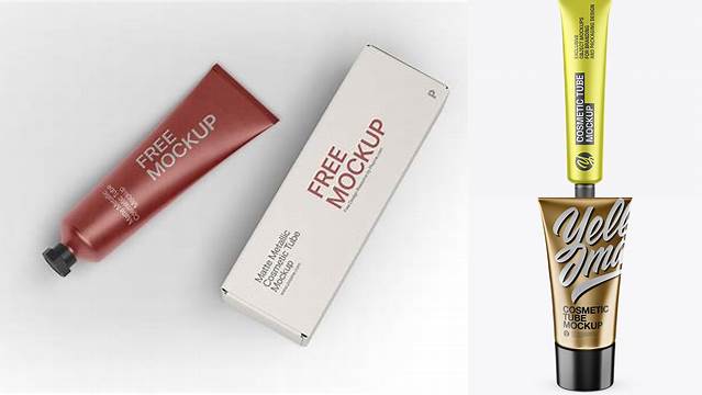 4487+ Matte Metallic Cosmetic Tube PSD Mockup High-Angle Shot Creative and Modern PSD Freebie