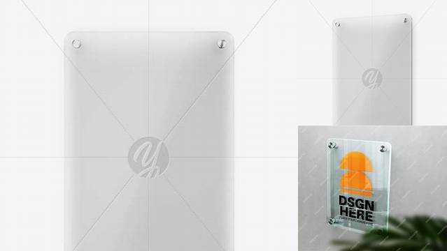 4495+ Vertical Frosted Glass Nameplate with Round Corners PSD Mockup Front View Download Premium PSD Resource