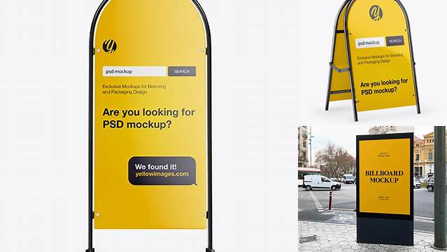 4497+ Glossy Street Stand PSD Mockup Half SIde View Exclusive Editable PSD File