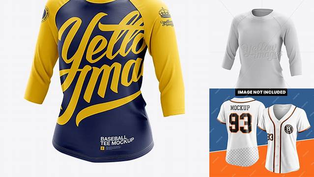 4497+ Women's Baseball Tee with 3/4 Sleeves PSD Mockup Halfside View Fully Customizable Mockup PSD Free