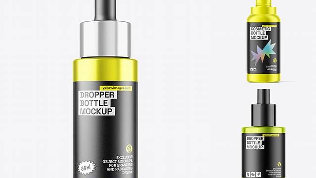 450+ 30ml Metallic Dropper Bottle PSD Mockup Exclusive and Stylish Design PSD