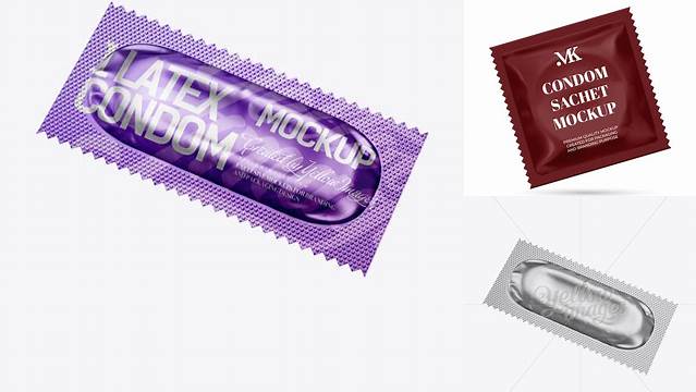 4502+ Matte Metallic Condom Sachet PSD Mockup Halfside View Download Professional PSD