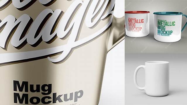 4503+ Metallic Mug with Cap PSD Mockup Front View High-Angle Shot Free Mockup Templates