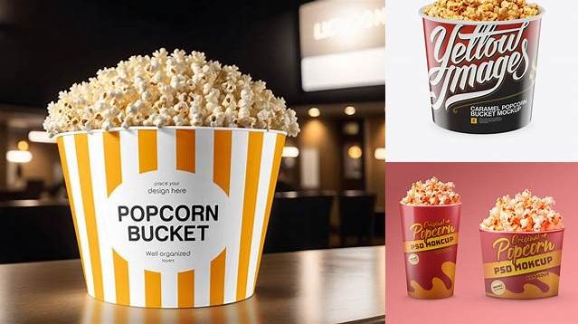 4509+ Large Glossy Popcorn Bucket PSD Mockup High-Angle Shot Smart Design Template Free