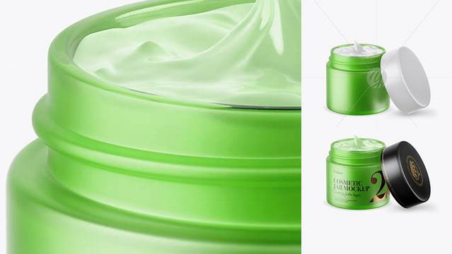 451+ Opened Green Frosted Cream Jar PSD Mockup High-Angle Shot Custom Design Freebie PSD