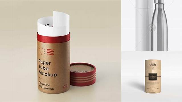 4512+ 500ml Stainless Steel Bottle with Paper Tube PSD Mockup Fully Customizable Photoshop Freebie