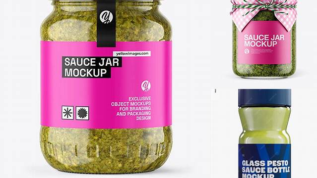 4518+ Glass Pesto Jar PSD Mockup High Resolution