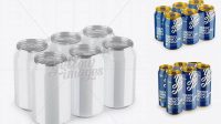 4524+ Transparent Pack with 6 Glossy Cans PSD Mockup Halfside View Editable and Customizable PSD