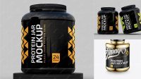 4535+ Chrome Protein Jar PSD Mockup High-Angle Shot Download Customizable PSD