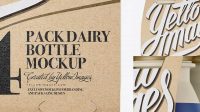 4536+ 4 Kraft Pack Matte Dairy Bottle PSD Mockup Halfside View High Angle Premium Free Graphic Resource