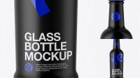 454+ Blue Glass Bottle in Matte Shrink Sleeve PSD Mockup Free Graphic Mockup PSD