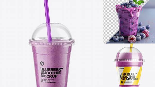 4549+ Blueberry Smoothie Cup with Straw PSD Mockup Versatile and Elegant PSD File