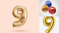 4567+ Number 9 Foil Balloon PSD Mockup Premium Free Graphic Resource