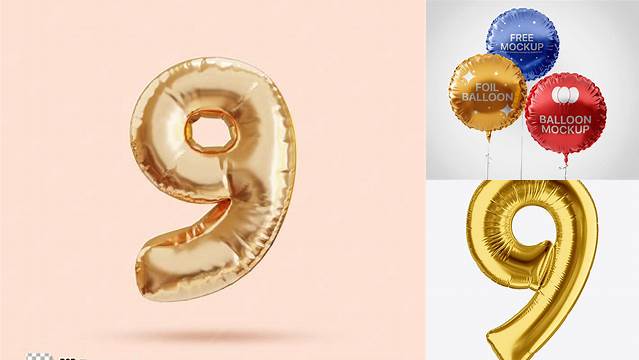 4567+ Number 9 Foil Balloon PSD Mockup Premium Free Graphic Resource