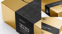 4570+ Metallic Box with Label PSD Mockup Half Side View High-Angle Shot Smart Object-Based PSD Template Free