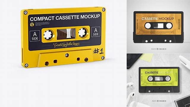 4573+ Compact Cassette PSD Mockup Half Side View Advanced and Editable PSD Template Free