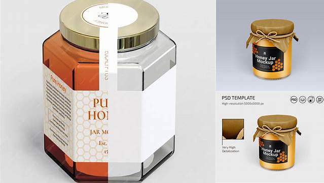 4575+ Pure Honey Jar PSD Mockup Front View Professional Graphic PSD Download