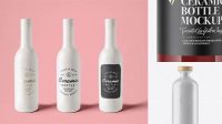 4576+ Glossy Ceramic Bottle With Paper Label PSD Mockup Elegant and Stylish Mockup