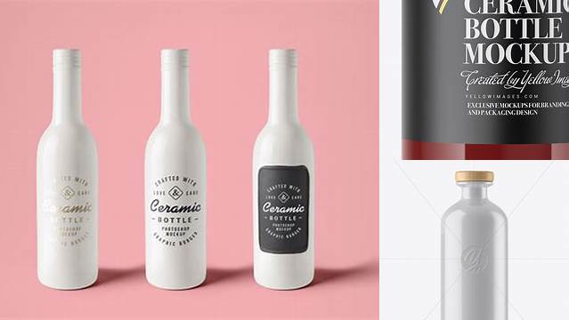 4576+ Glossy Ceramic Bottle With Paper Label PSD Mockup Elegant and Stylish Mockup