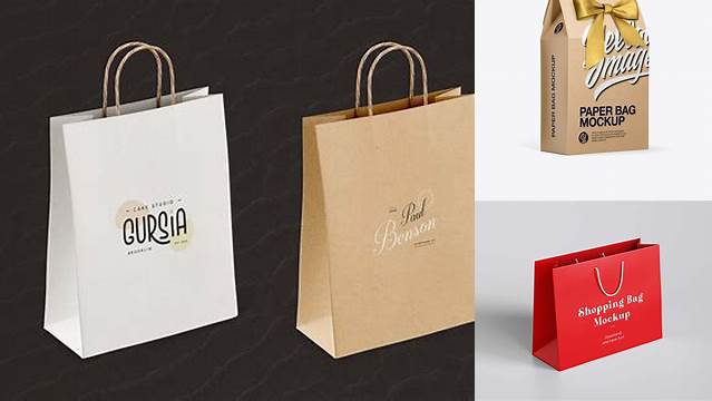 4580+ Paper Bag With Bow PSD Mockup Half Side View Exclusive Free Photoshop Asset