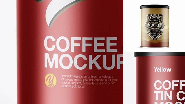 4582+ Matte Metallic Coffee Tin Can PSD Mockup Front View Customizable Layered Design PSD