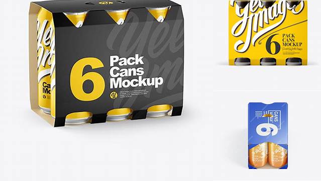 4582+ Paper 6 Pack Cans PSD Mockup Front View Eye-Level Shot Download Free PSD