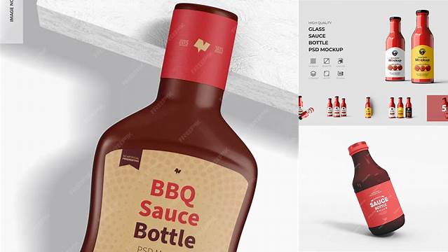 4592+ Glass Bottle with Barbecue Sauce PSD Mockup Custom Design Freebie PSD