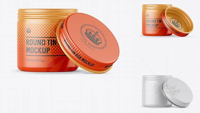 4593+ 50ml Open Round Tin Box with Matte Finish PSD Mockup Front View Fully Layered PSD Freebie