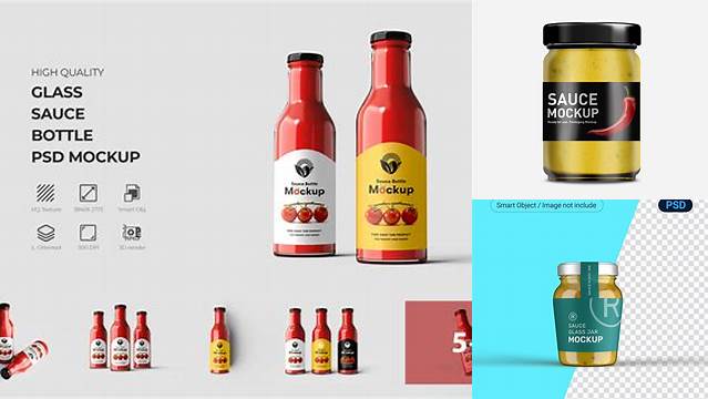 4593+ Glass Jar with Sauce PSD Mockup Front View Creative Layered Mockup Freebie