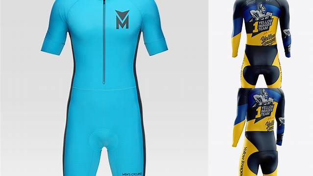 4596+ Men’s Cycling Skinsuit LS PSD Mockup Back View Elegant PSD Mockup