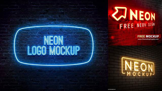 4598+ Online Neon Sign Mockup PSD Download