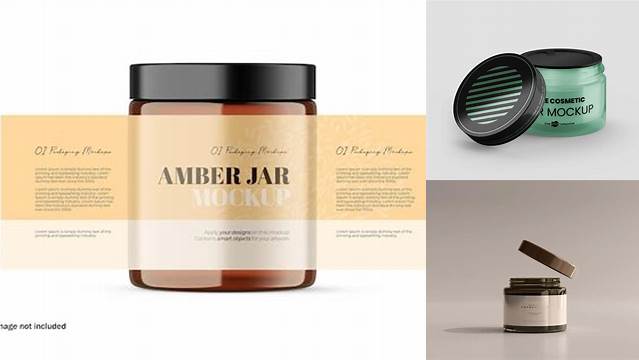 460+ Amber Glass Cosmetic Jar PSD Mockup Front View Fully Customizable Photoshop Freebie