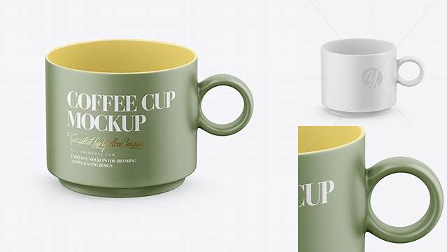 4607+ Matte Coffee Cup PSD Mockup Front View High Angle Shot Photoshop PSD Free for Designers