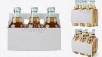 4607+ White Paper 6 Pack Beer Bottle Carrier PSD Mockup Front View High Resolution