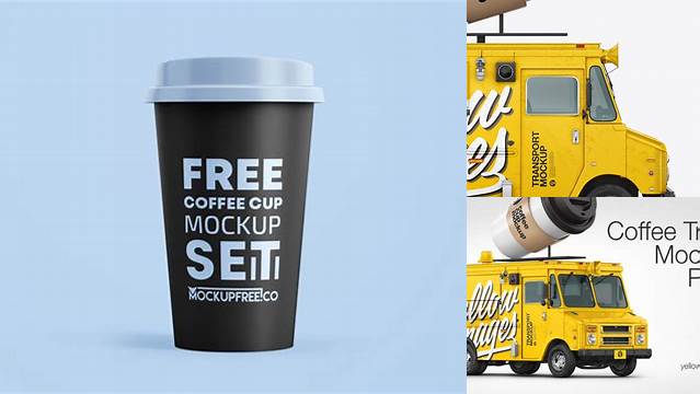 461+ Foodtruck with Coffee Cup PSD Mockup Back View Editable Graphic Free PSD