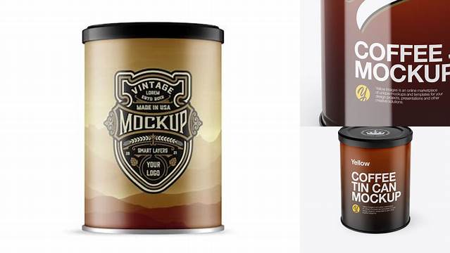 461+ Glossy Coffee Tin Can PSD Mockup High-Angle Shot Fully Customizable Mockup PSD Free