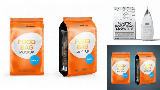 4612+ 14oz Plastic Food Bag PSD Mockup Front & Bottom Views High-Quality Creative PSD