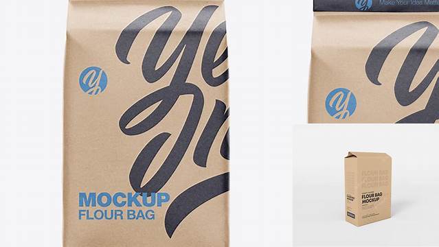 4615+ Kraft Paper Flour Bag PSD Mockup Front View Eye-Level Shot Exclusive and Stylish Design PSD