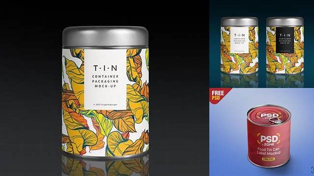 4617+ Tin Can with Glossy Label PSD Mockup Front View Professional Photoshop Design Freebie