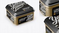 4626+ Metallic Square Lunch Box PSD Mockup Half Side View High Angle Shot Editable Graphic Design Files