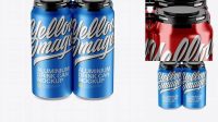 4633+ Pack of 4 Metallic Cans with Plastic Holder PSD Mockup Front View High Angle Shot Download Premium Free PSD