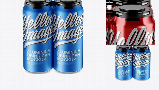 4633+ Pack of 4 Metallic Cans with Plastic Holder PSD Mockup Front View High Angle Shot Download Premium Free PSD