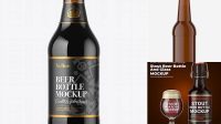 4635+ Amber Glass Bottle with Stout Beer PSD Mockup Professional Quality Freebie PSD File