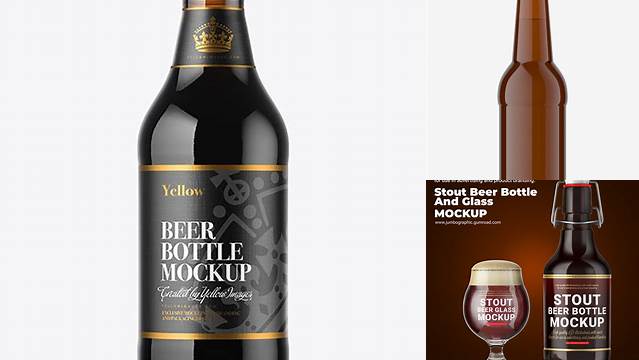 4635+ Amber Glass Bottle with Stout Beer PSD Mockup Professional Quality Freebie PSD File