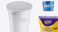 4641+ Glossy Plastic Cup With Foil Lid PSD Mockup High-Angle Shot Photoshop Resource Free